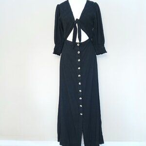 Free People String of Hearts Linen Blend Cutout Maxi Dress Black Size Medium